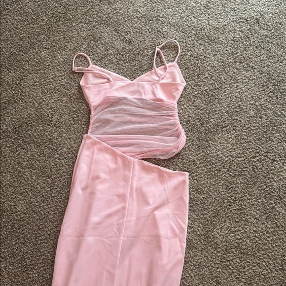 White Fox Boutique Blush Pink Mesh Cutout Bodycon Dress - Picture 4 of 5